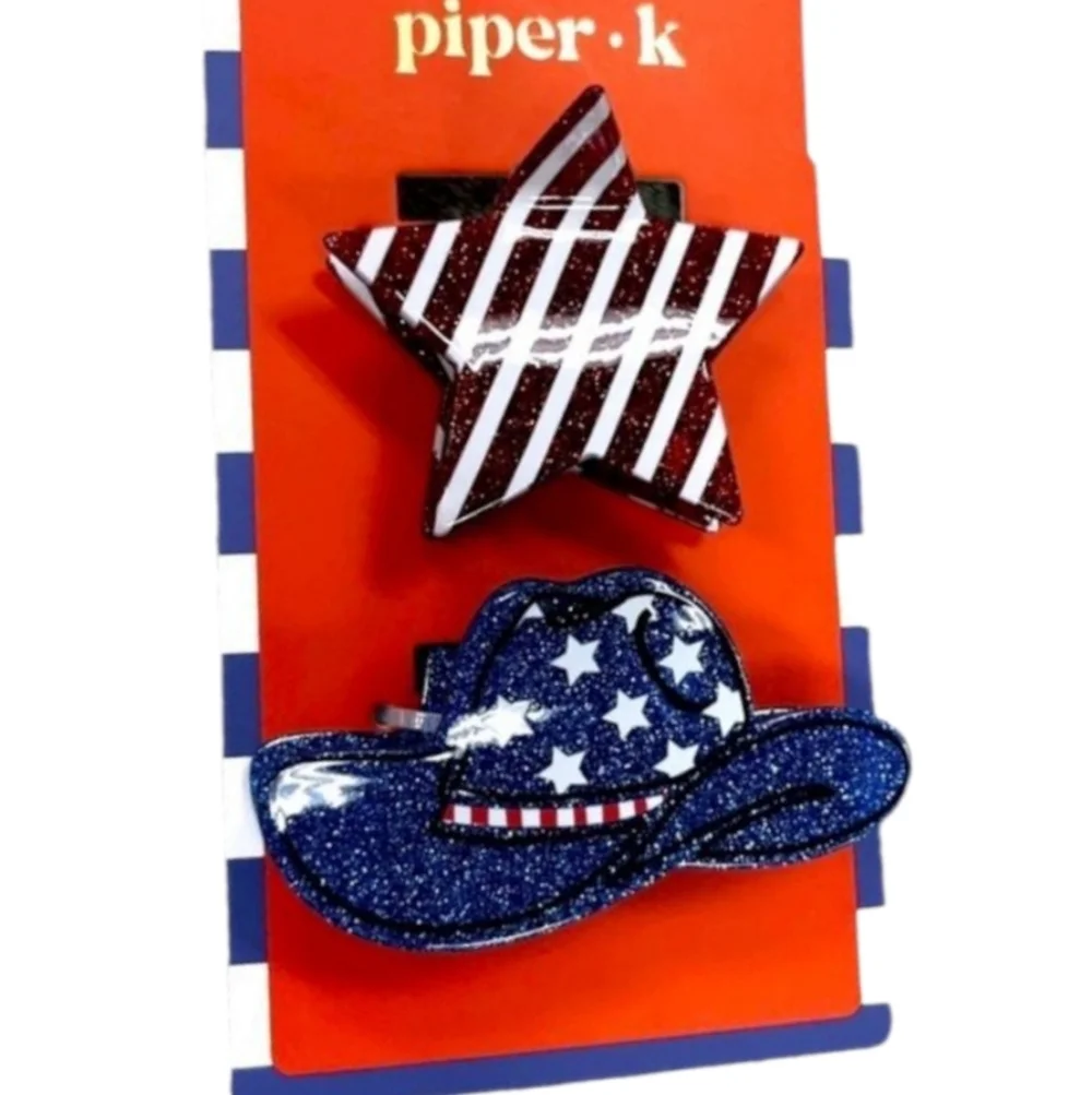 💙▪️Piper K▪️ Patriotic Cowgirl hat and a Star hair claw clips Set of 2